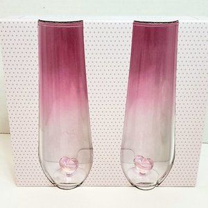 Cupcakes And Cashmere 3D Heart Ombré Pink Champagne Flutes Set Of 2 VHTF - NEW